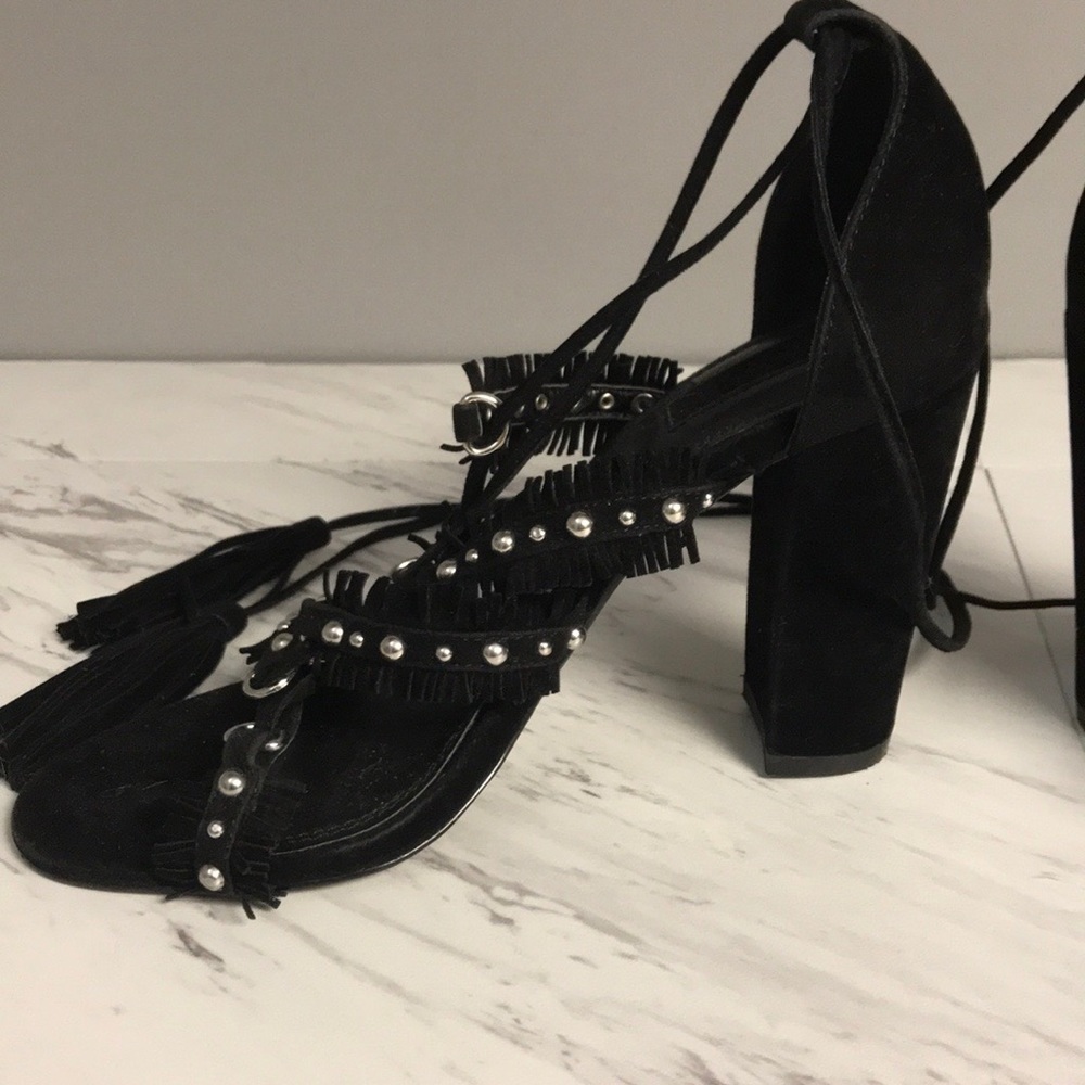 Forever21 Black Tie Up Fringe Heels - Picture 3 of 6